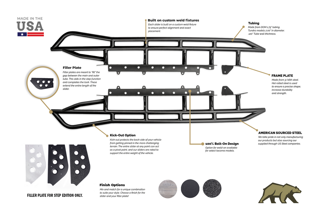 2010-2022 TOYOTA 4RUNNER STEP EDITION BOLT ON ROCK SLIDERS